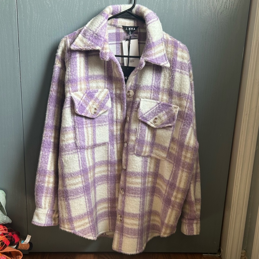 Purple and White Plaid Button-Up Shacket